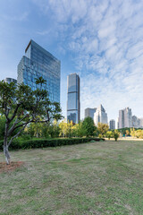 Fototapeta premium city park with modern building background in shanghai