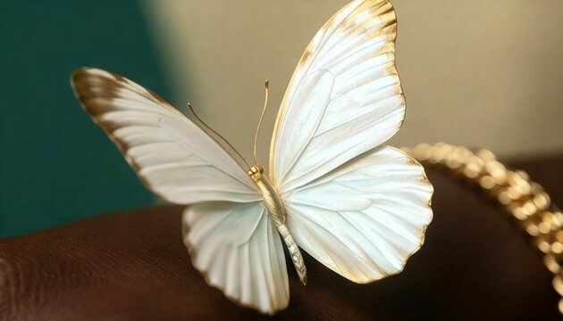 Macro View of White Butterfly on Dark Human Skin