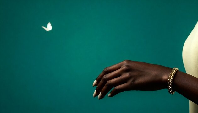 Contrast of White Butterfly Wings and Dark Skin Texture