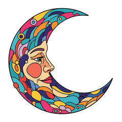 Colorful Moon Face Profile Portrait. © Link