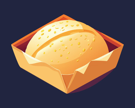 Freshly baked bread roll in a paper box for bakery shop and healthy breakfast snack - Vector Illustration