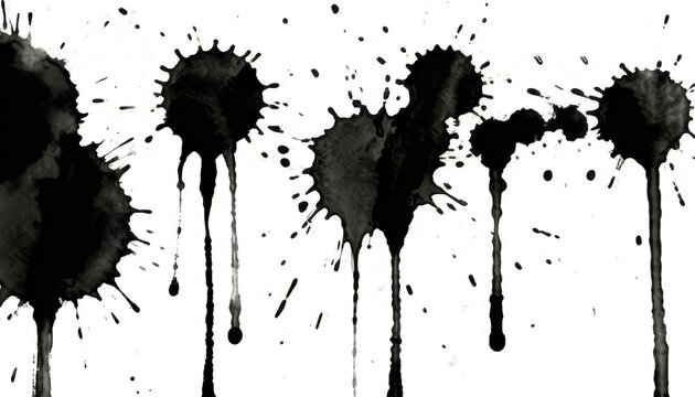 Abstract Black Ink Spray and Drips on White Surface