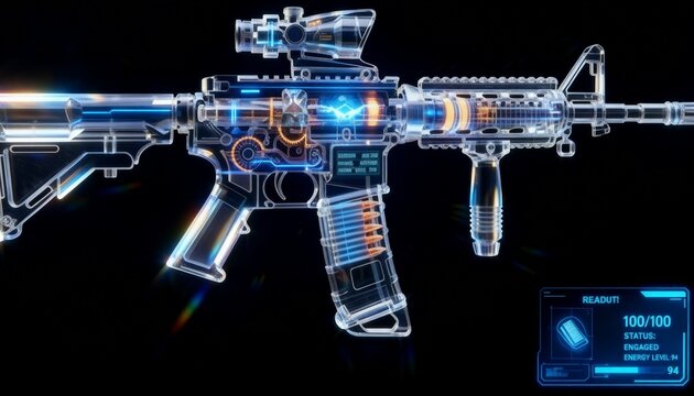 Futuristic Sci-Fi Battle Rifle with Neon Blue Power Core Side View