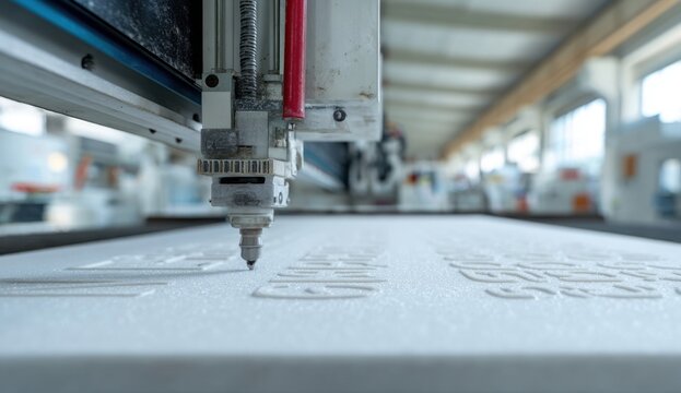 An industrial cnc machine tool cutting through metal with precision, showcasing metal chips and high-substance machining process