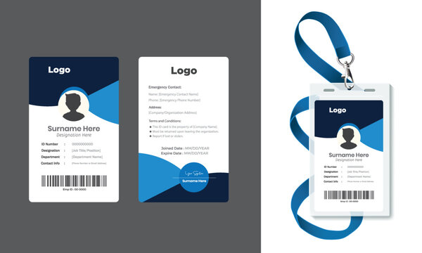 Modern Corporate ID Card Template with Geometric Orange Design - Vertical Employee Badge Layout