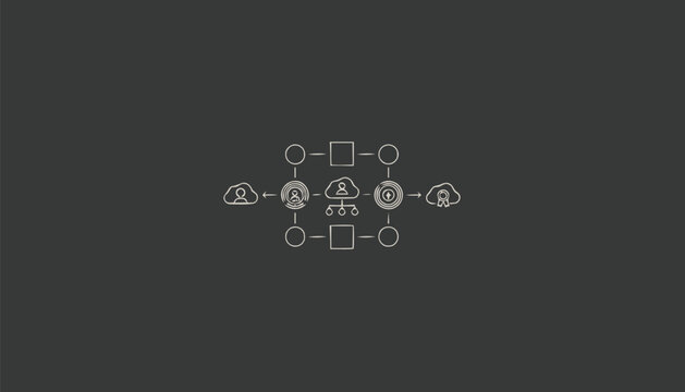 Conceptual illustration of network connections and data flow on dark background.