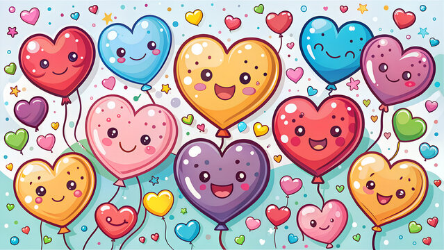 Cute heart shaped balloons with happy faces for valentine day celebration