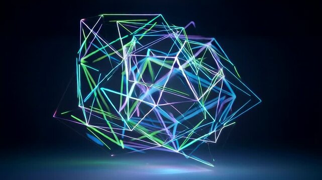 Glowing Neon Geometric Shape Rotating Slowly.