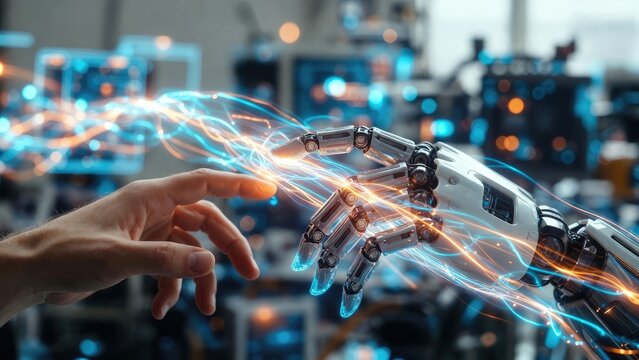 Exploring human-robot interaction innovation in technology modern lab visual representation