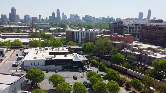 Westside Atlanta Aerial | Train Passing & Midtown Skyline (4K)