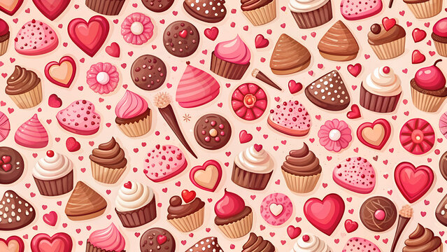 Sweet collection of valentines day treats like cupcakes cookies and hearts