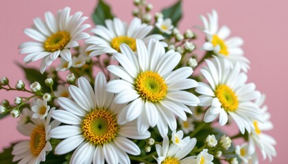 Obraz premium Fresh Spring Bouquet with Dewdrop Daisies and White Filler
