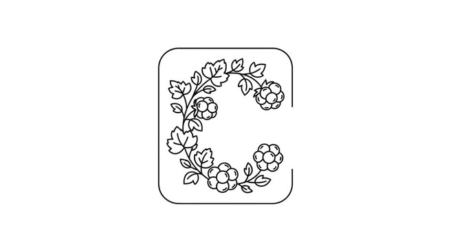 Elegant C Letter Monogram with Berry and Leaf Garland Outline