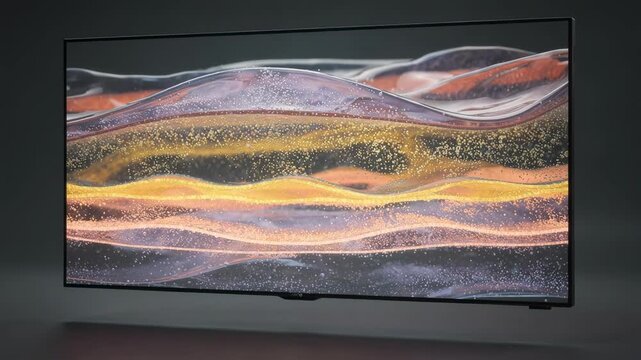 Medium shot of a digital screen displaying AIdriven simulation of film coatings highlighting layer distribution and drying patterns before real application.