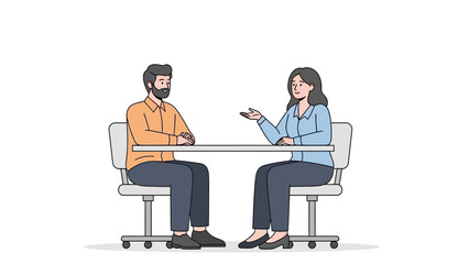Fototapeta premium Two people discussing at a table, business meeting, interview, casual conversation