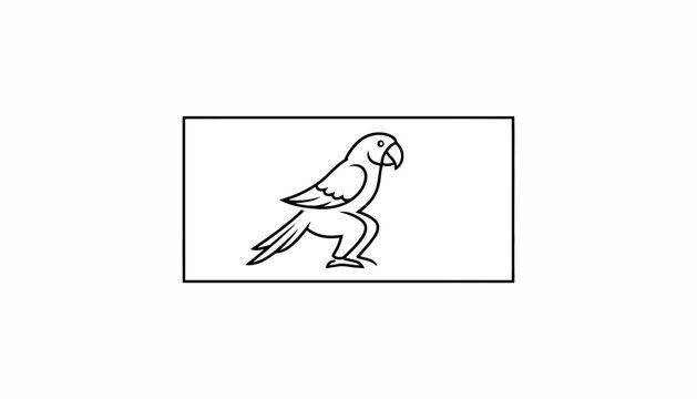 Simple Line Drawing of a Parrot Perched on a Branch