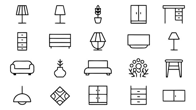 A uniform and featureless black background occupies the rectangular space of this image serving as a template for furniture design icons.