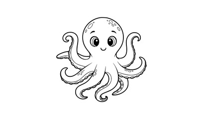 Whimsical octopus coloring page vector for children isolated on white background fun sea animal © Md Humaun