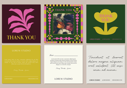 Set of Thank You Card Templates with Floral Designs