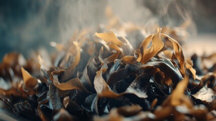 Fototapeta premium Seaweed Preparation with Steam Rising in a Culinary Setting