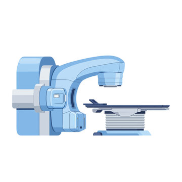 Linear Accelerator Medical Device Vector Illustration for Cancer Radiation Therapy Treatment Planning and Oncology Hospital Equipment