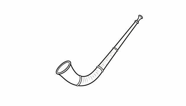 Line Art Illustration of a Traditional Alphorn, Swiss Musical Instrument