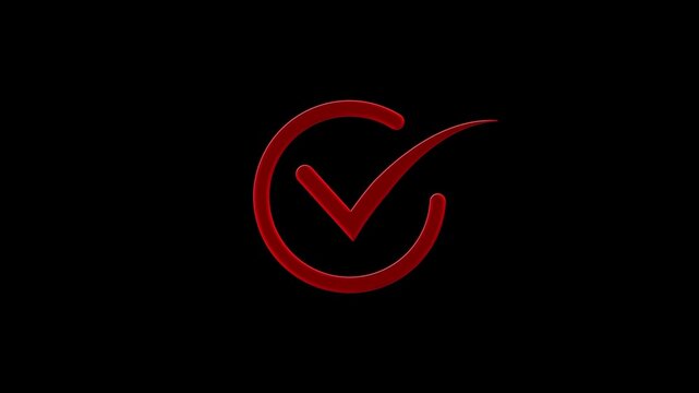 Red color Check mark verified selection, approve and confirm sign in circle ,check mark sign icon animation. Animated flat voting icon with simple motion at alpha png transparent background.
