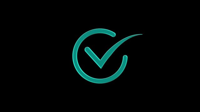 Cyan color Check mark verified selection, approve and confirm sign in circle ,check mark sign icon animation. Animated flat voting icon with simple motion at alpha png transparent background.