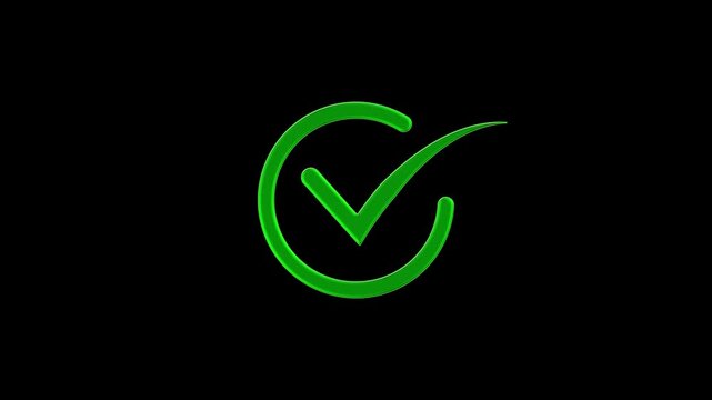 Green color Check mark verified selection, approve and confirm sign in circle ,check mark sign icon animation. Animated flat voting icon with simple motion at alpha png transparent background.