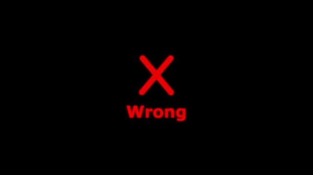 Cross mark unverified selection, incorrect and reject sign icon animation. Cross mark, not approve and wrong with wrong text.