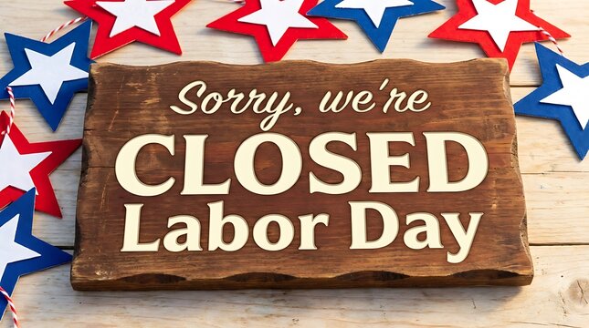 Sorry We're Closed Labor Day Sign with Patriotic Star Decorations