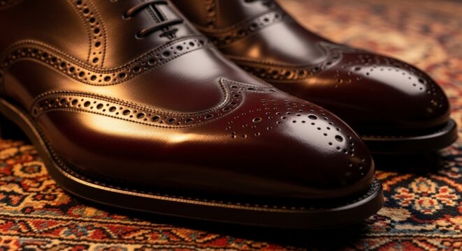 Brown leather brogue dress shoes.