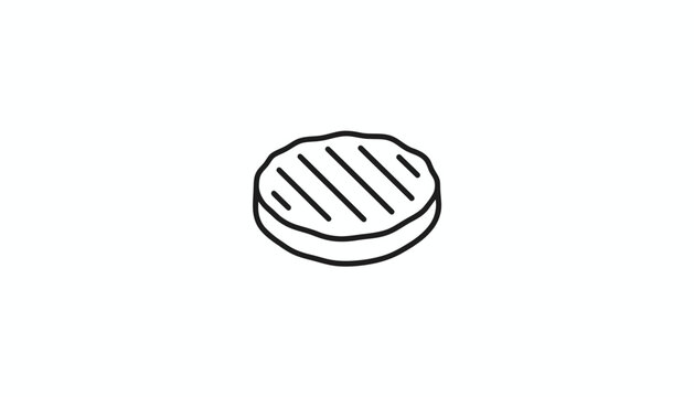 Grilled Burger Patty Icon, Simple Line Art, Isolated on White Background