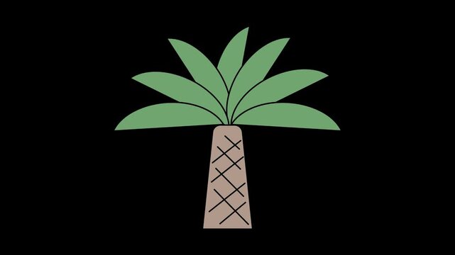Seamless looping animation of a palm tree with some swaying leaves; desert oasis concept and tropical decoration on a transparent alpha channel background in horizontal 4K resolution.