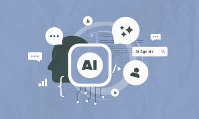 AI agents deliver autonomous intelligence, conversational capabilities, machine learning integration, business automation. Agentic ai 2026 trends, digital innovation strategy vector illustration