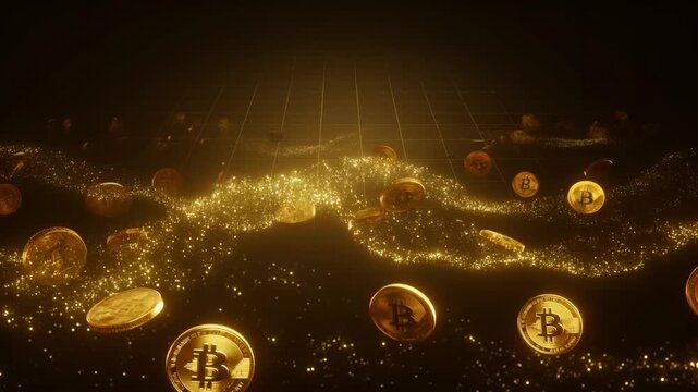 A Stunning Visualization of Floating Cryptocurrency Coins in a Golden Digital Realm Demonstrating Modern Financial Technology and Blockchain Innovation