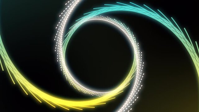 Circular glow loop line with green and yellow color animated video background 4K