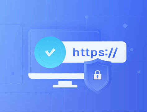 Secure HTTPS connection for website safety, data encryption, privacy protection, SSL certificate validation, AI powered cybersecurity 2026 trends, https digital trust technology vector illustration