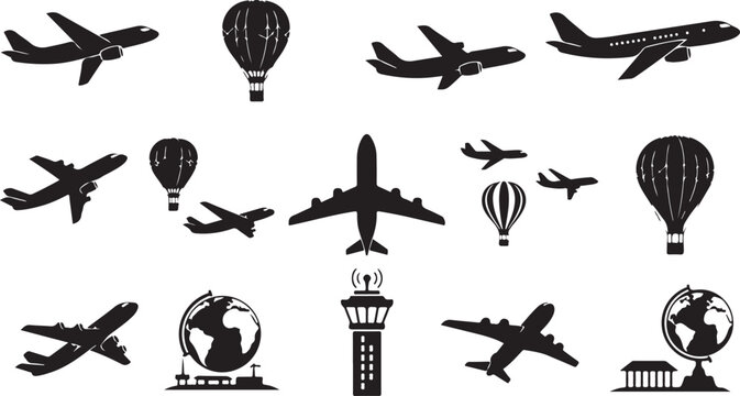 Air Travel Icons and Silhouettes Collection for Designers and Developers