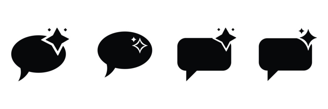 Minimal AI assistant chat bubble icon with sparkle, flat vector