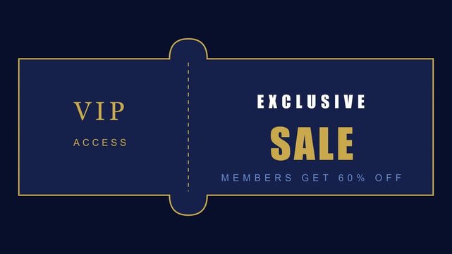 VIP Access Exclusive Sale banner with gold text on navy blue background. Luxury membership discount coupon for 80 percent off. Elegant promotional graphic for premium retail events.