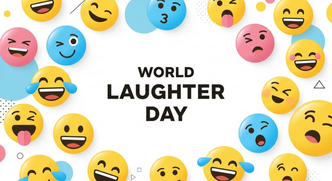 Colorful emojis celebrating world laughter day with joyful smiling faces