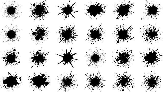 Ink splatter icons silhouette vector illustration featuring paint drops, splash motifs, decorative artistic textures, and abstract creative patterns