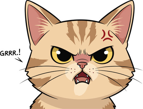 An adorable cartoon cat displays a fiercely angry expression with furrowed brows and a visible growl depicted visually high quality professional detailed modern