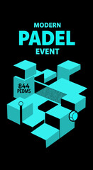 Fototapeta premium Modern Padel Event Graphic Design Featuring Geometric Shapes and Text on Black Background