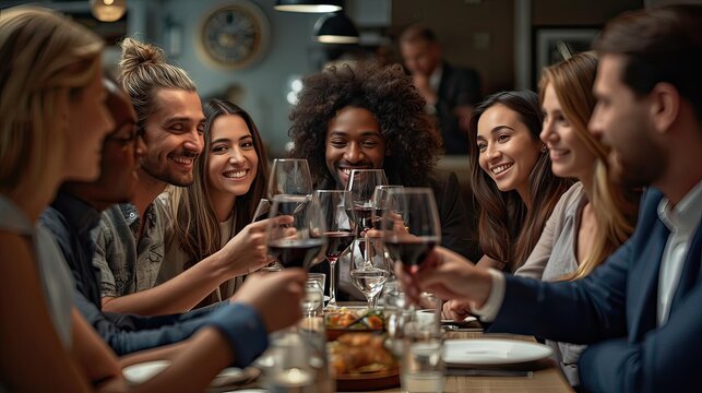 Friends Enjoying Dinner Party and Celebration Together