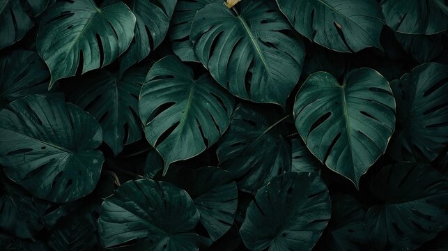 Tropical Green Leaves Background with Monstera Plant