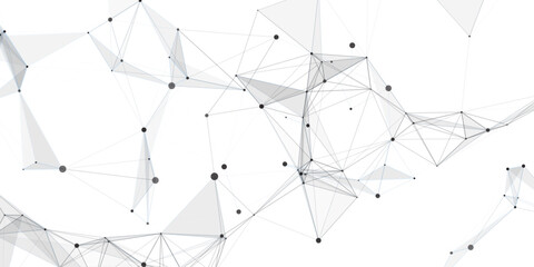 Abstract geometric background with connecting dots and lines with low poly triangle shapes. Polygonal Mesh Background Vector design digital technology concept Global network connection data structure. © Kainat 