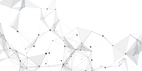 Abstract geometric background with connecting dots and lines with low poly triangle shapes. Polygonal Mesh Background Vector design digital technology concept Global network connection data structure. © Kainat 