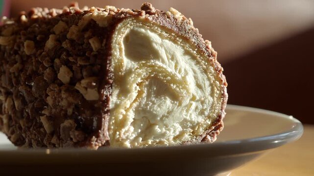 Delicious cake roll served at local bakery shop